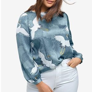 Ellos Oasis Bird Print Silky Top Size 28